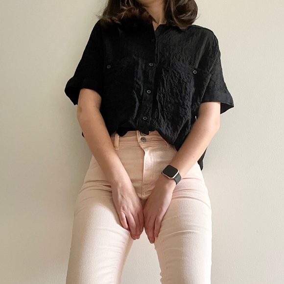 NWT MAX STUDIO SHORT SLEEVES  BLACK SHIRT - XS - Picture 2 of 9